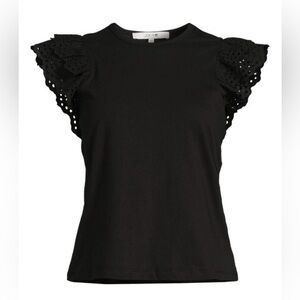 Joe's Jeans Eyelet Sleeve Top,‎ Black, Cotton, Sleeveless, Round Neck, sz Medium